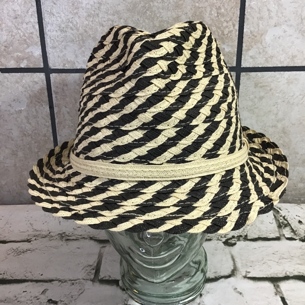 Perry Ellis 100% Paper Fedora Hat Beige Black Unisex Sz L